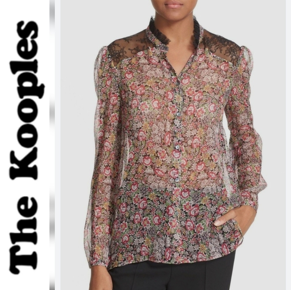The Kooples Tops - The Kooples Silk Floral Print Blouse With Lace Detail